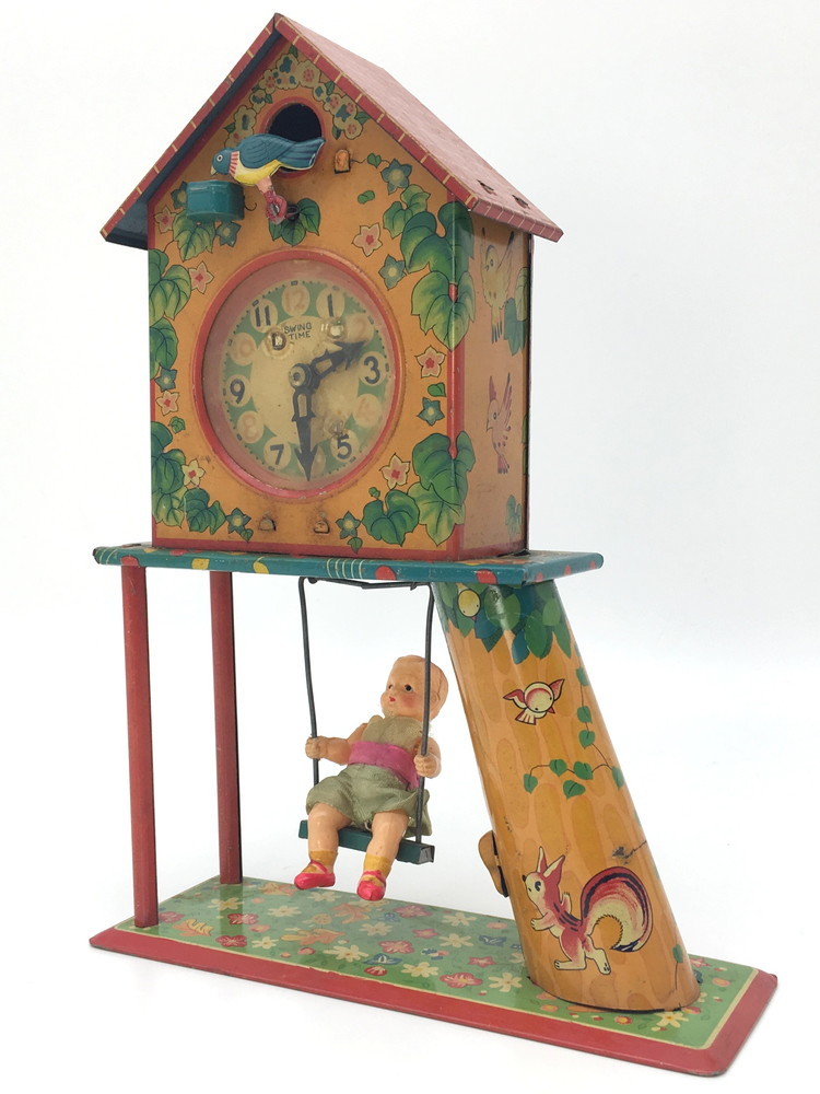 * eminent atmosphere large rare article!! 1950 period Bandai made in Japan * swing young lady . clock * tin plate toy toy height 24cmnibi color * inspection ) north ...*