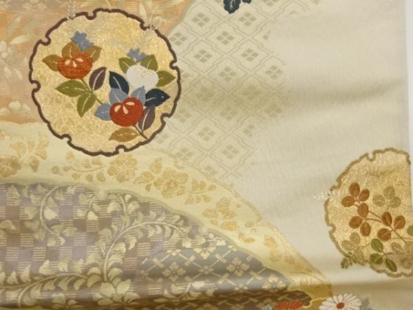 ys6774848; 宗sou 絵染錦雪輪に花々模様織出し袋帯【着】-