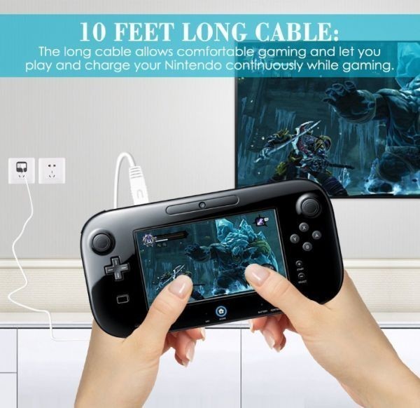 2 pcs set Nintendo Wii U Gamepad for charge line nintendo for USB charger cable charge cable 10ft/3m white E492 will u