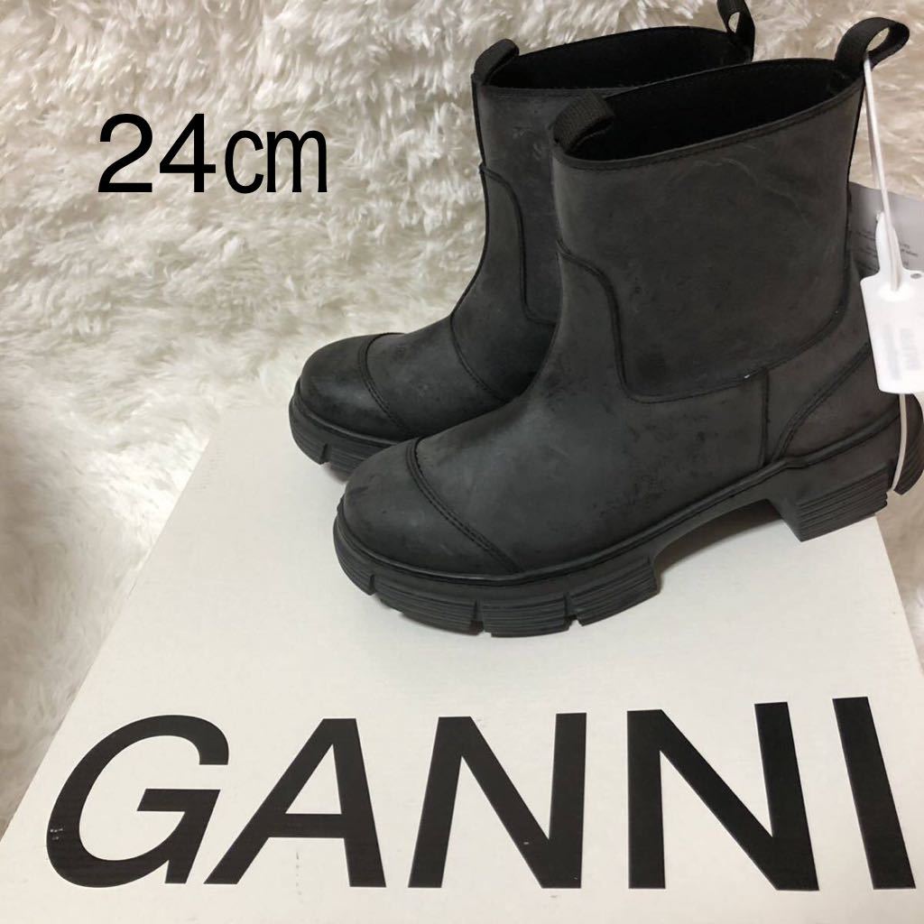 正規品保証】新品 GANNI ガニー リサイクルラバーアンクルブーツ 24 黒-