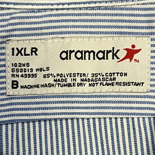 ★ヒッコリー柄★ ARAMARK 半袖ワークシャツ 1XLR Vertex刺繍ロゴ アラマーク クリーニング プレス済み 210円発送 古着 USED w814_画像6