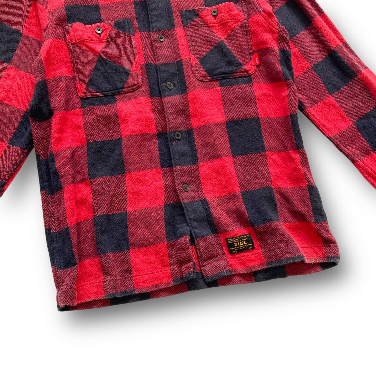 独特の素材 ネルシャツ 赤黒 古着 長袖シャツ バッファローチェック