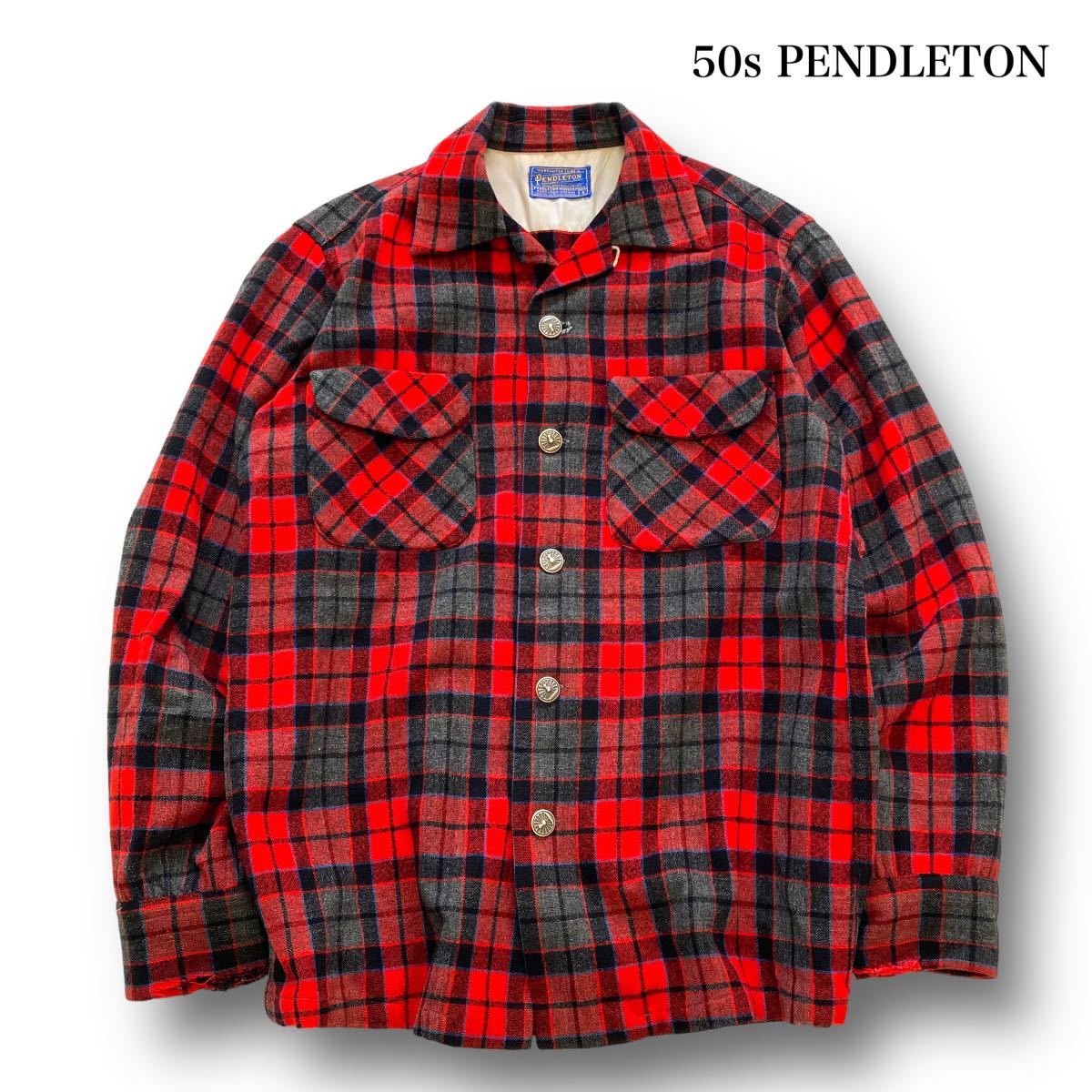 低価格の 50年代 ウールシャツ コンチョボタン オープンカラーシャツ