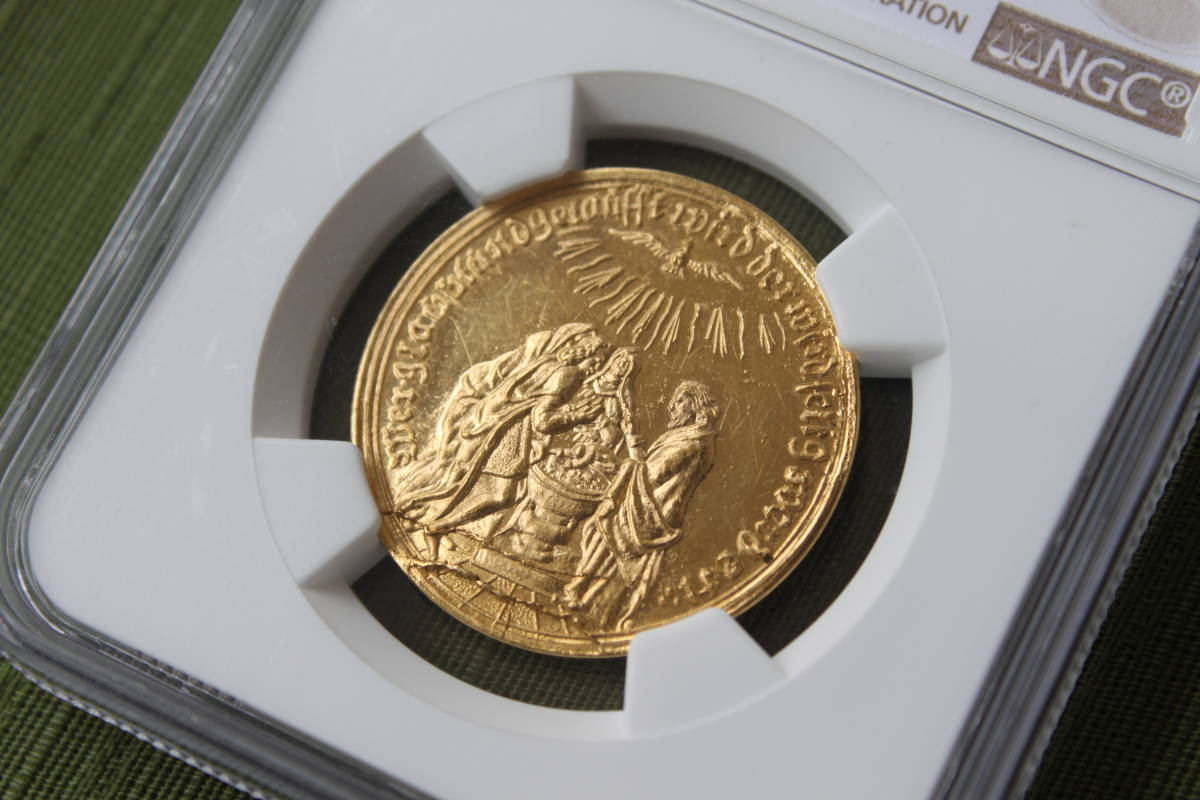  原文:【カードOK】ドイツ ニュルンベルグ 1700 2ダカット ゴールドメダル NGC MS63+PL イエス・キリストの洗礼
