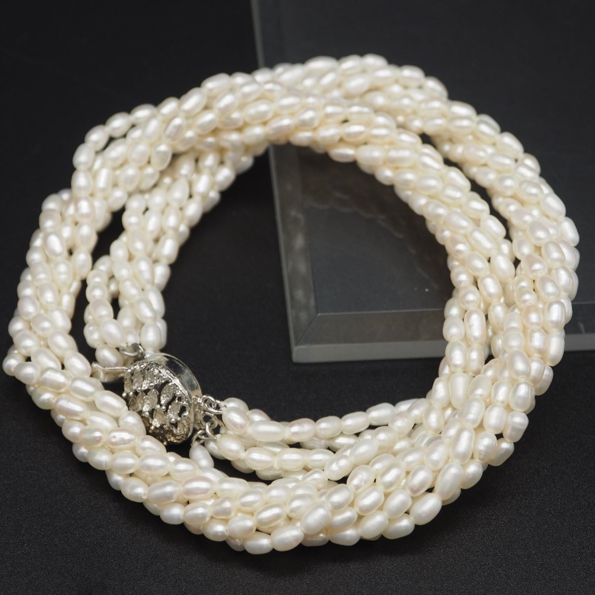 超目玉】 E815 淡水真珠 6月誕生石 シルバー デザイン 6連 ネックレス