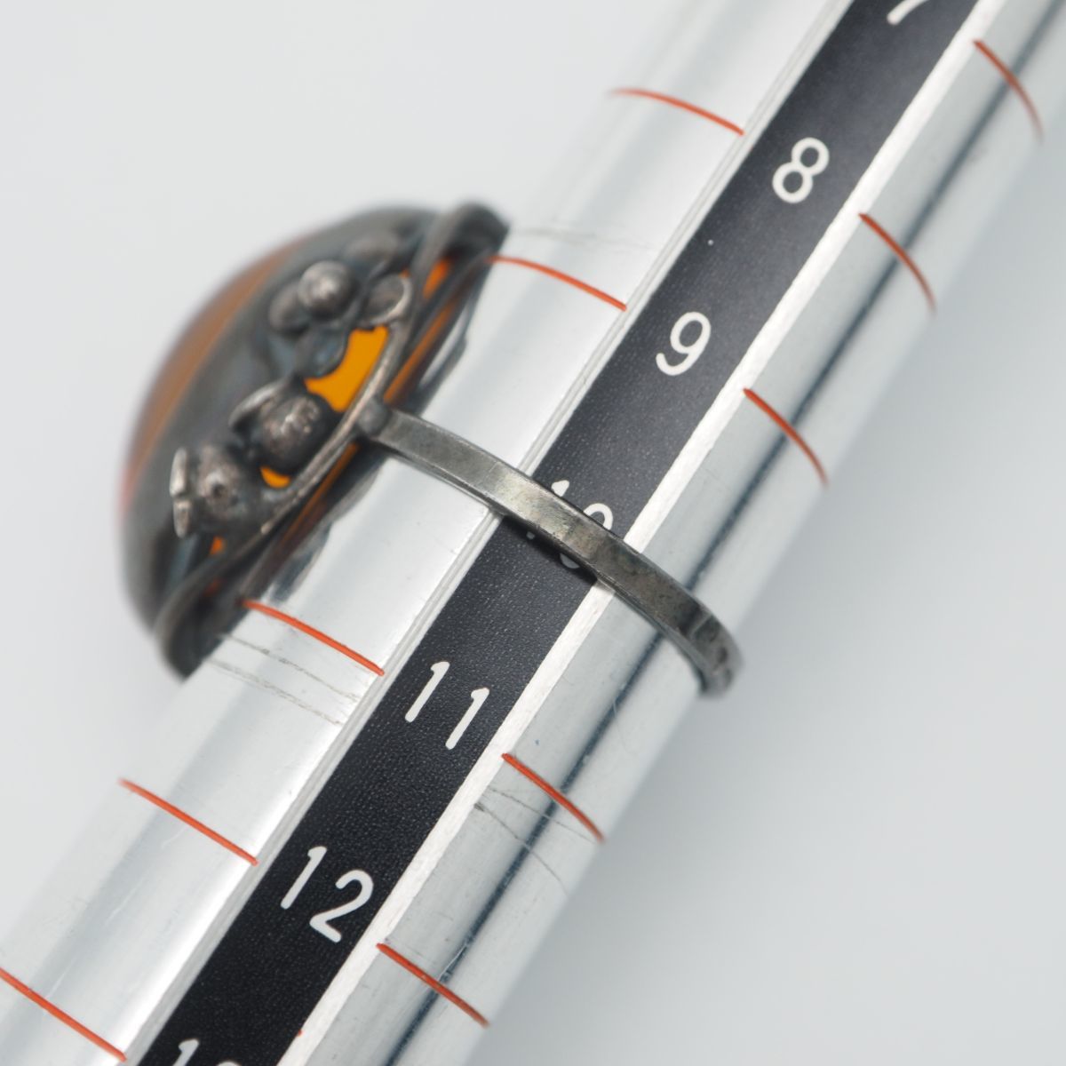 D863 琥珀 コハク ホールマーク刻印 リング デザイン シルバー 指輪 ヴィンテージ 10号_画像9