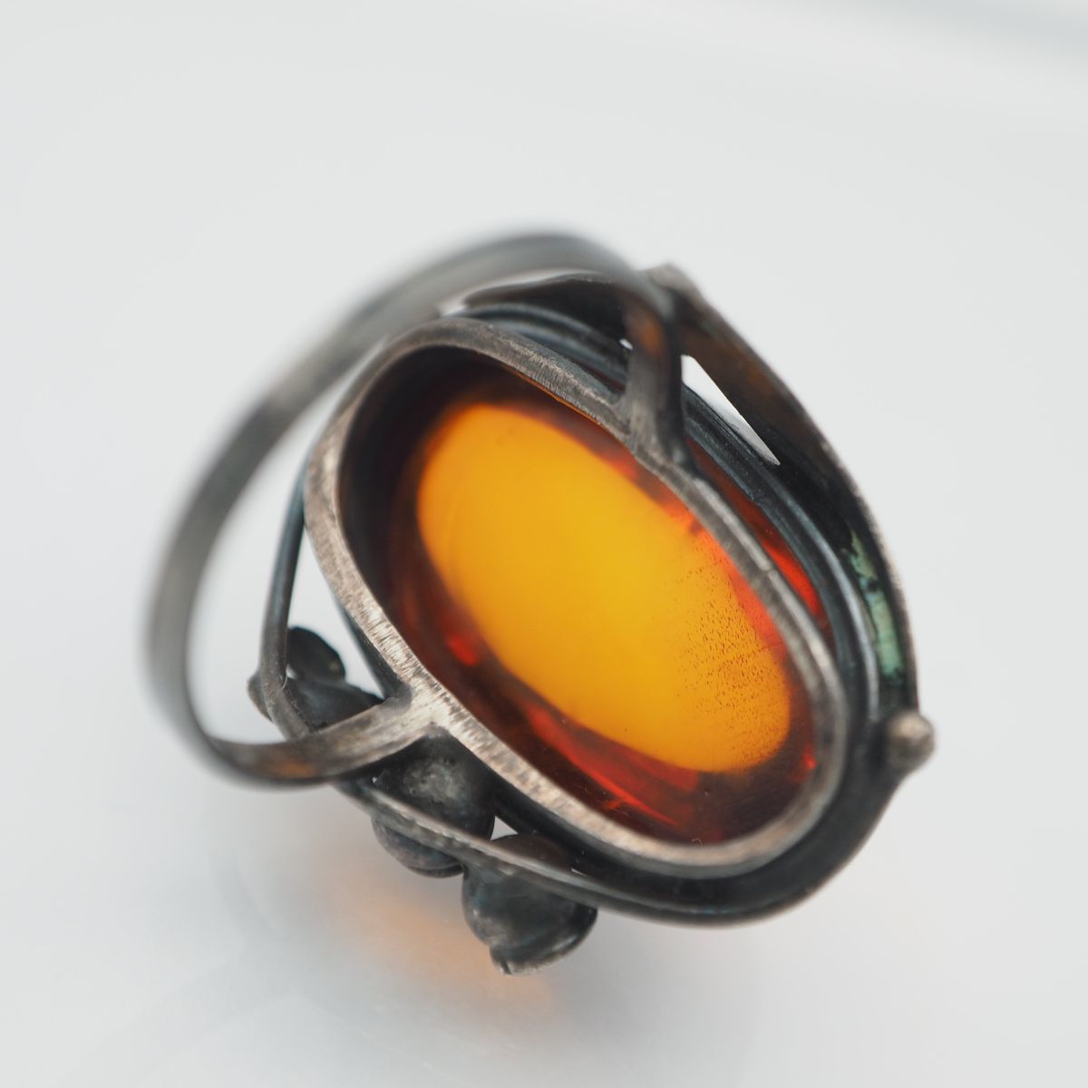 D863 琥珀 コハク ホールマーク刻印 リング デザイン シルバー 指輪 ヴィンテージ 10号_画像6
