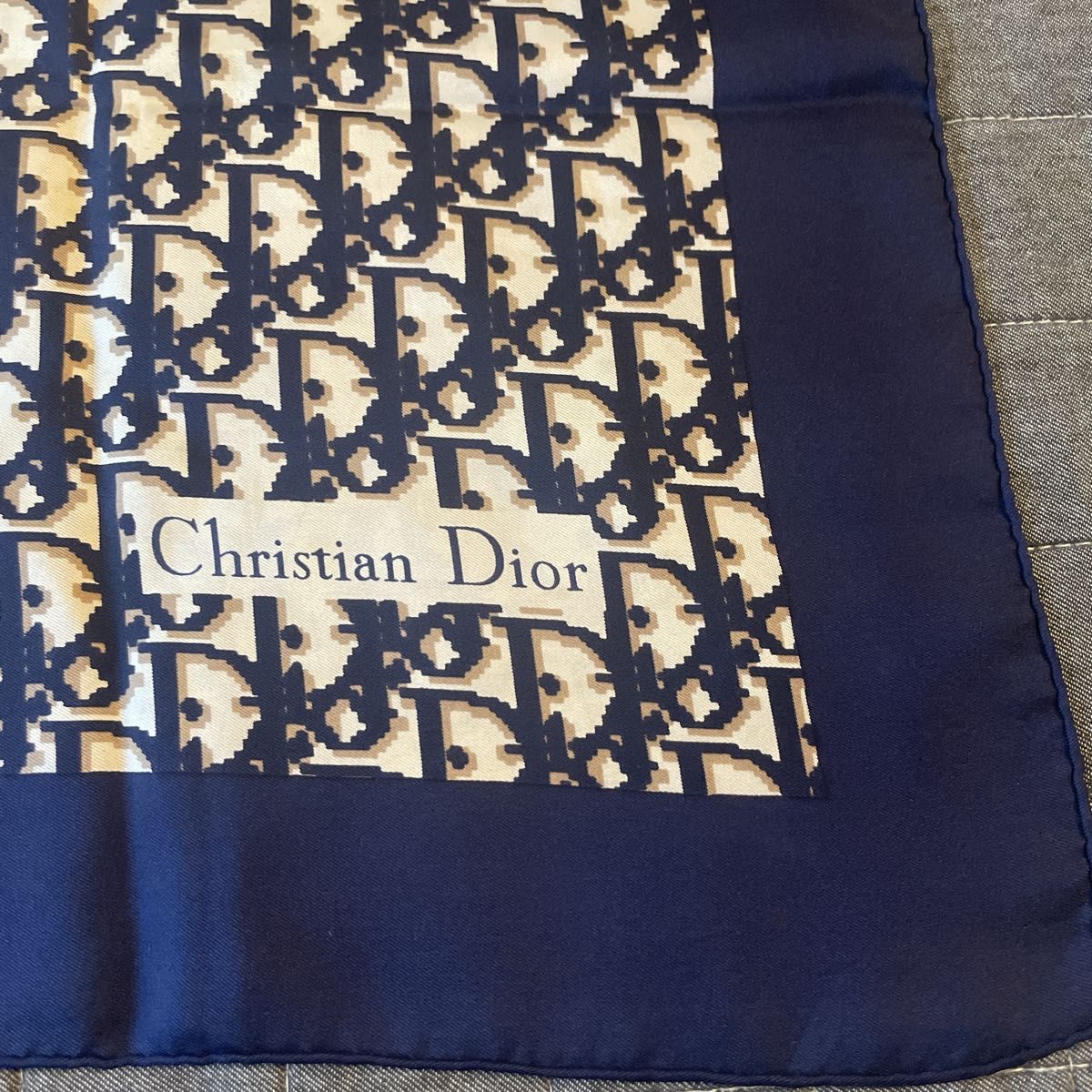 Christian Dior クリスチャンディオール スカーフ トロッター ロゴ 総柄 大判スカーフ ネイビー