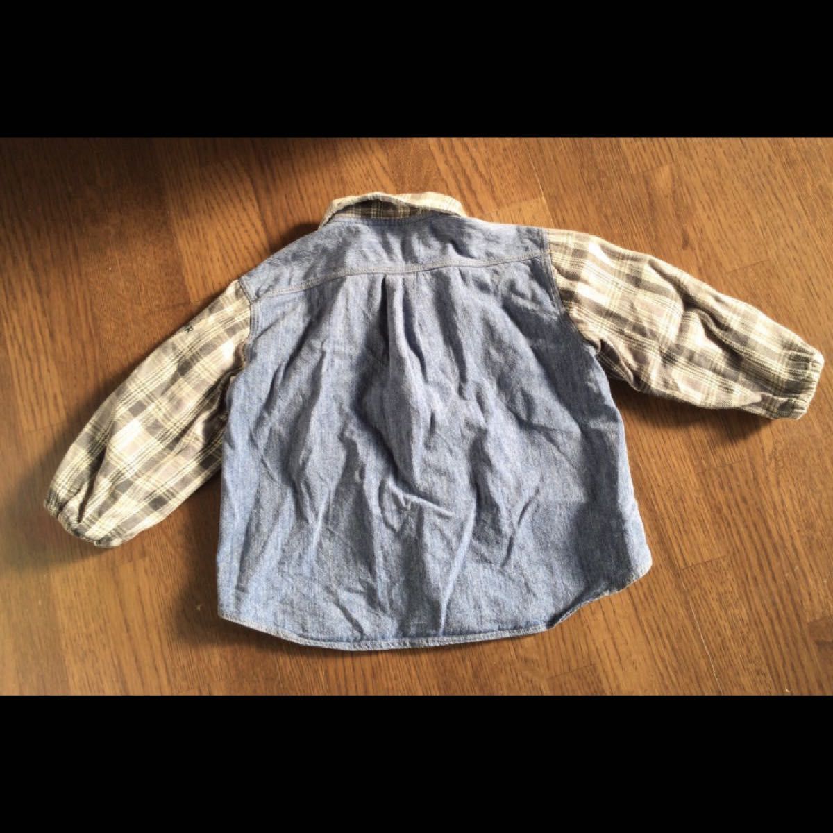 トラサルディ　baby 切替シャツ　長袖　80 コットン100% 袖リブ　TRUSSARDI 日本製　デニム　チェック　赤ちゃん用