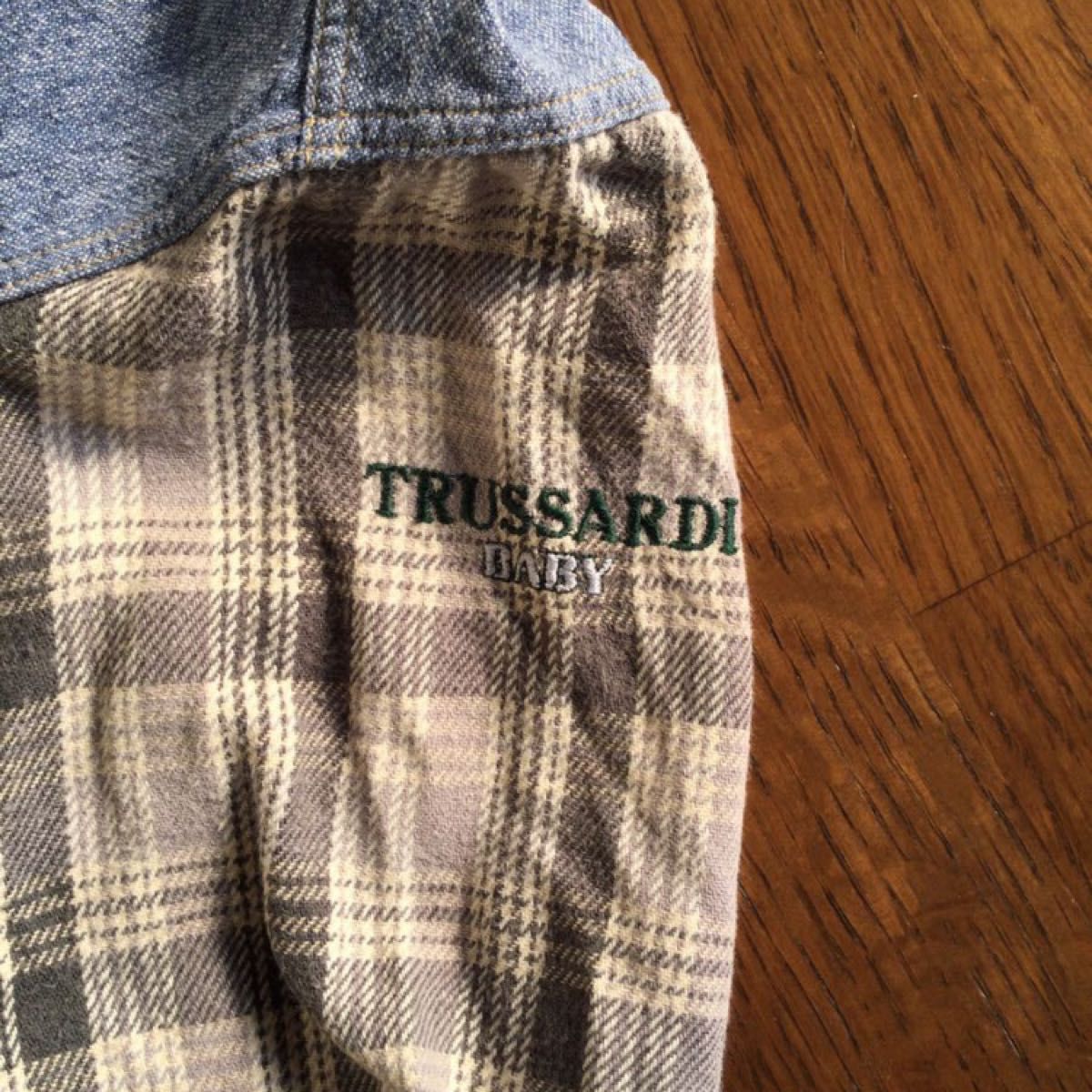 トラサルディ　baby 切替シャツ　長袖　80 コットン100% 袖リブ　TRUSSARDI 日本製　デニム　チェック　赤ちゃん用
