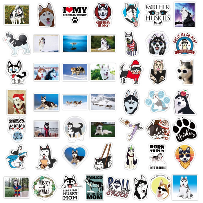 50枚 ステッカー かわいい 犬 シベリアンハスキー イラスト 防水 耐水 シール 詰め合わせ 1157_画像5