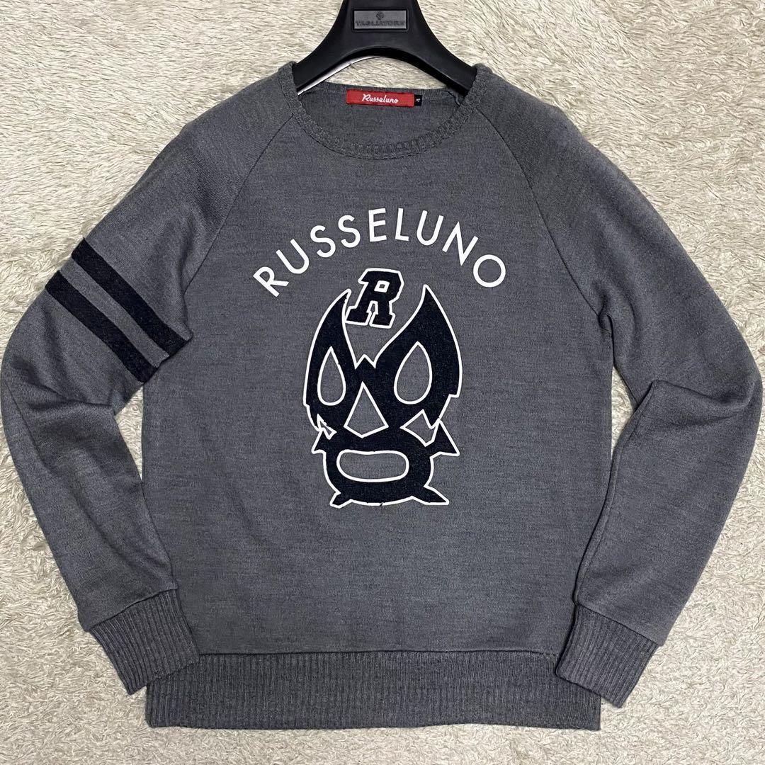 ラッセルノ RUSSELUNO ニット スウェット 4(Mサイズ相当) ルチャ マスク トレーナー セーター クルーネック ゴルフ ウール グレー メンズ