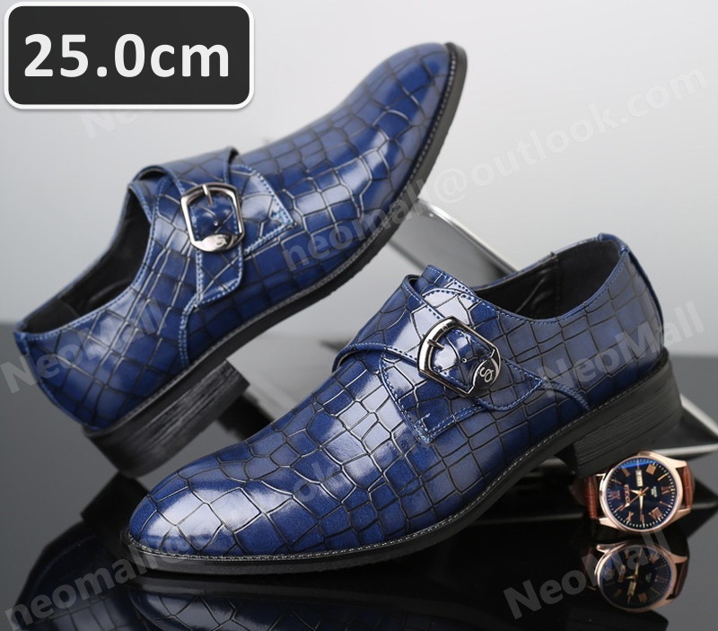 ワニ柄 型押 メンズ ビジネスシューズ ブルー サイズ 25.0cm 革靴 靴 カジュアル 屈曲性 通勤 軽量 インポート品【n036】