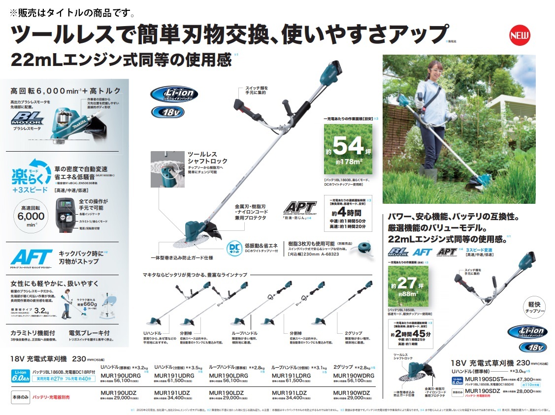 個人宅不可 マキタ 充電式草刈機 MUR190WDZ 2グリップ 標準棹 本体+チップソー付 makita 大型製品 セット品バラシの画像7