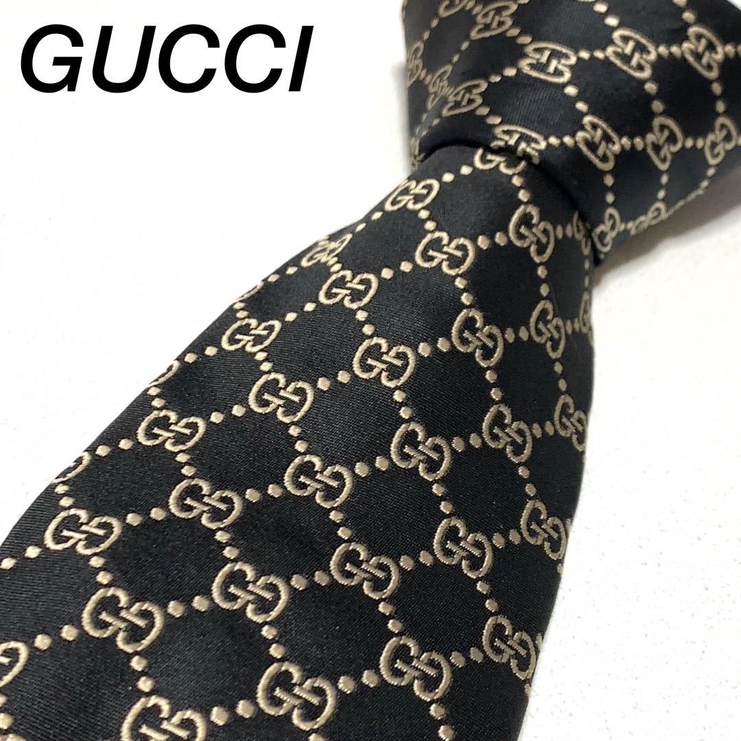 超ポイントアップ祭 GUCCI GGパターン 総柄 ネクタイブラック #095865