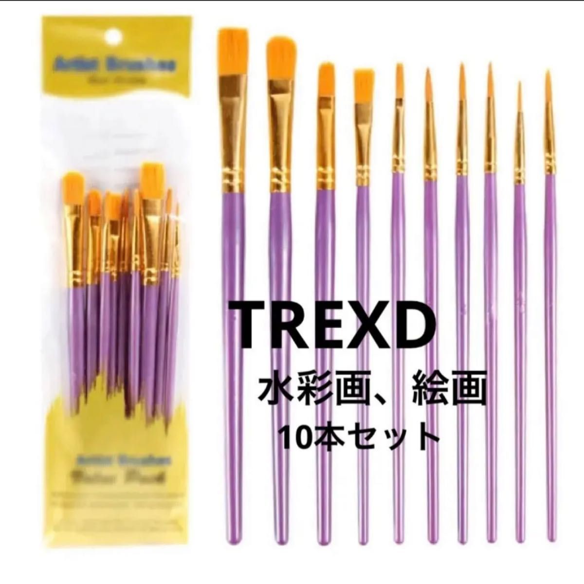 80%off！！TREXD 子供の油彩と水彩 ブラシセット10本