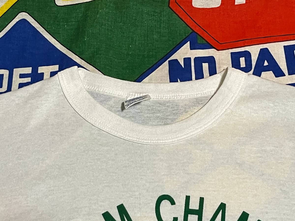 ☆幸運の４つ葉のクローバー☆Made in USA製アメリカ製Championチャンピオンビンテージ染み込みプリントTシャツ80s80年代トリコタグ白×緑_画像4
