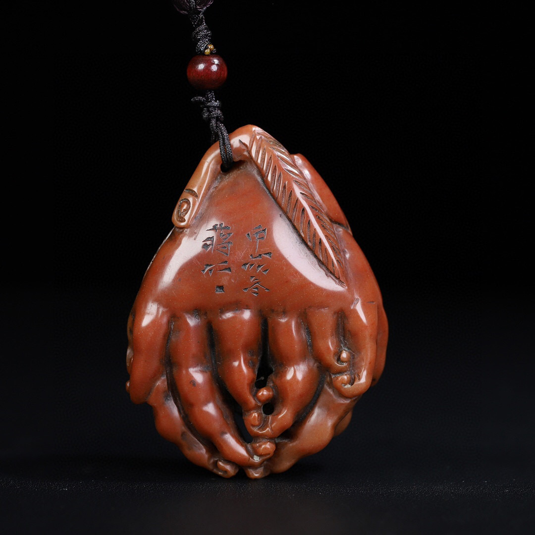 ▽鴻▽寿山石 芙蓉石 細密彫 仏手 置物 古賞物 中国古玩 中国古美術