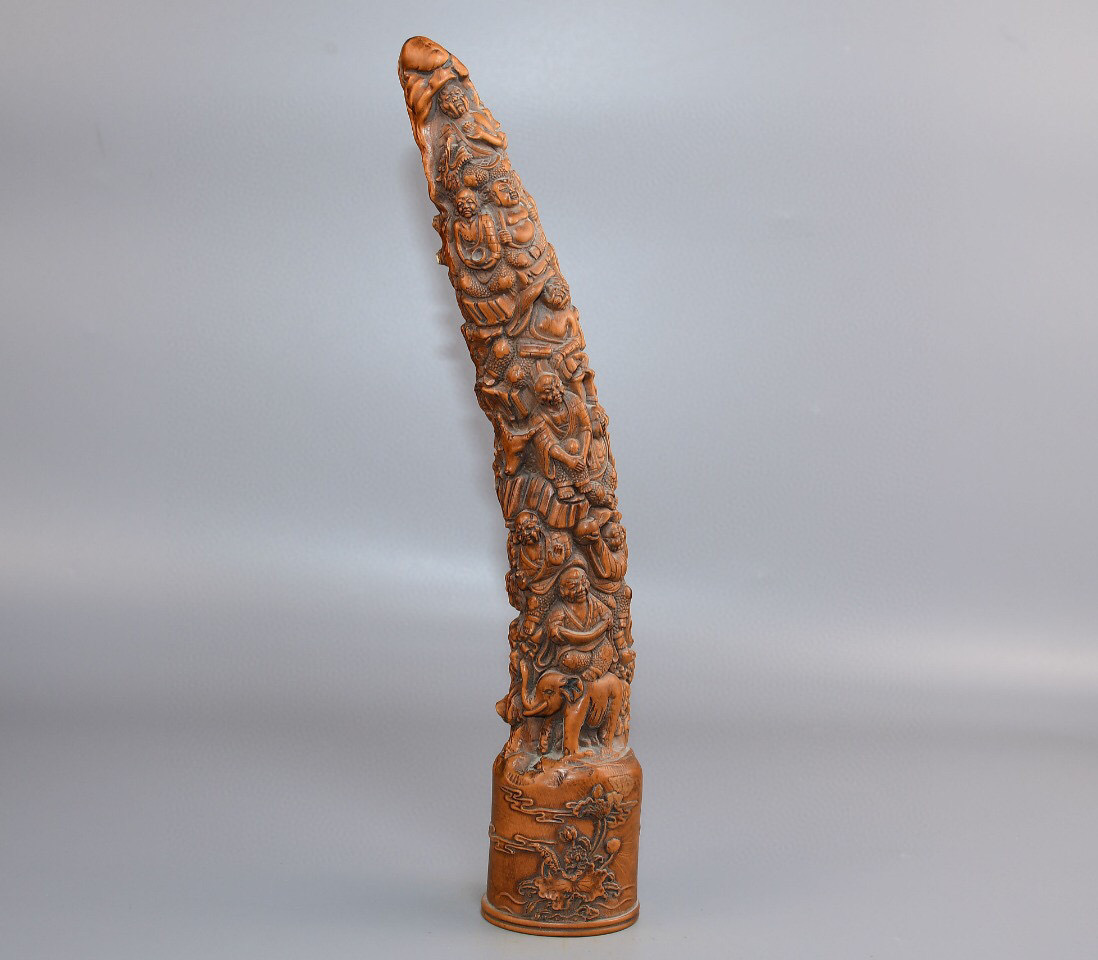▽鴻▽黄楊木製 細密彫 十八羅漢 置物 古賞物 中国古玩 中国古美術