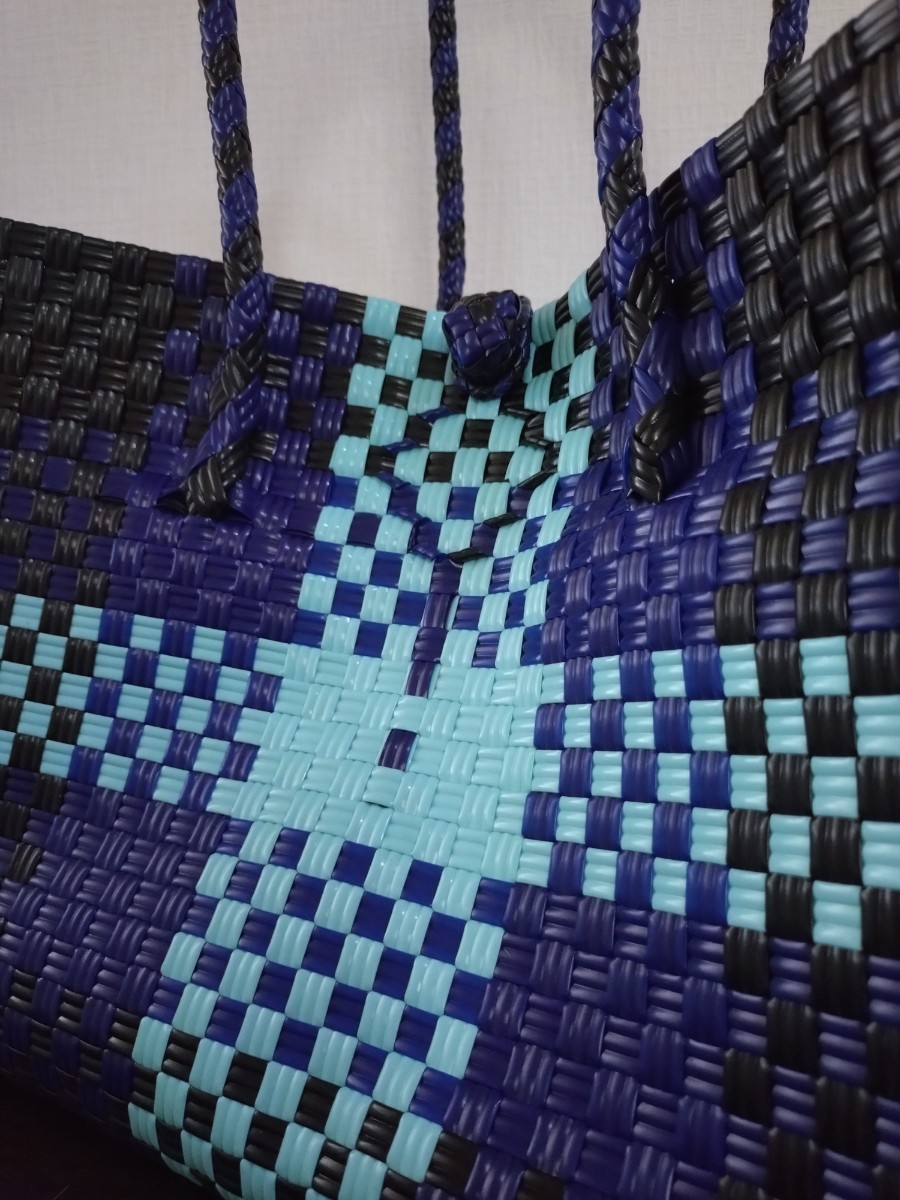 プラカゴ メルカド トートバッグ かごバッグ 手編み ハンドメイド 軽量 大容量 ハンドバッグ ダークブルー ブラック ライトブルー