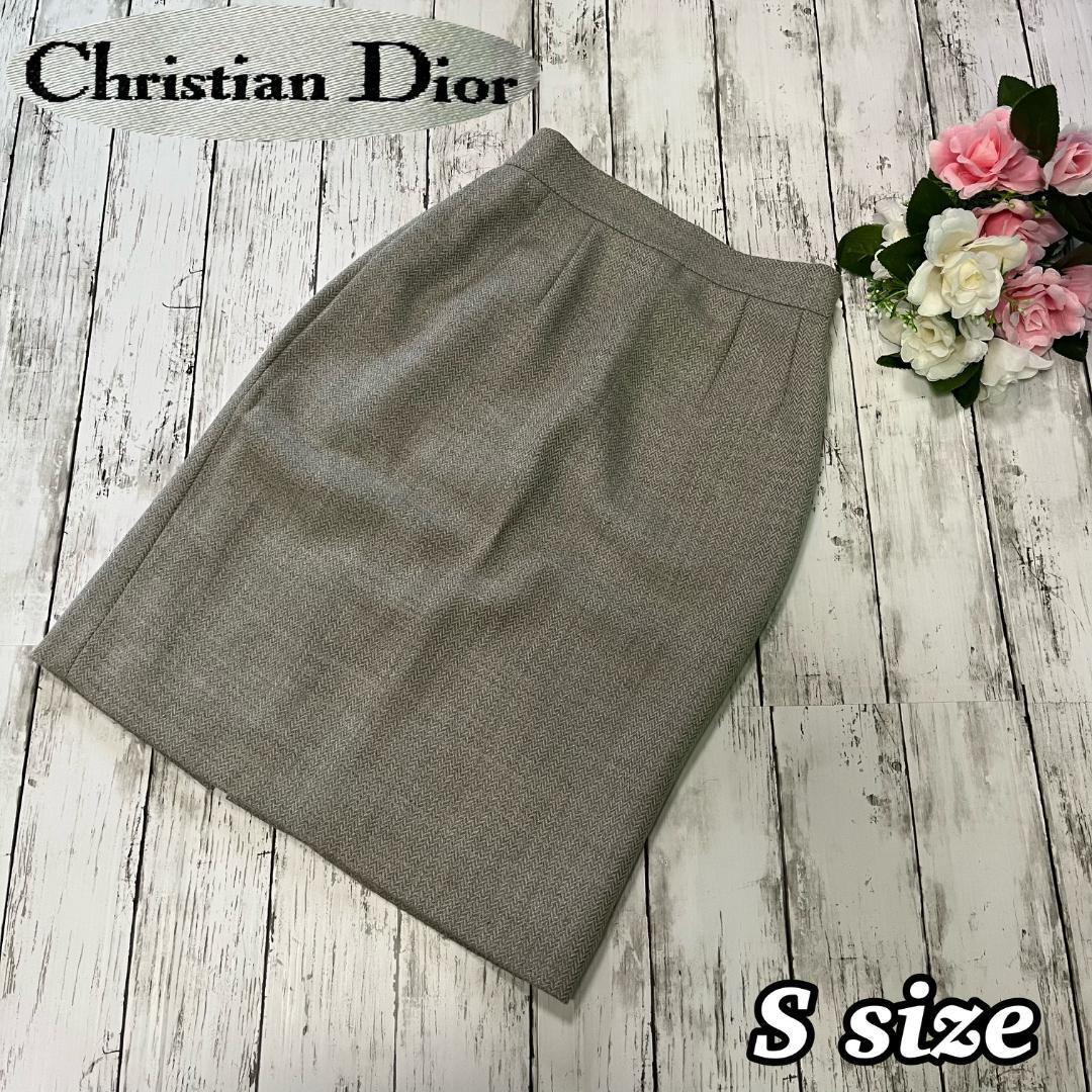 美品☆ Christian Dior クリスチャンディオール スカート ひざ丈 カジュアル S 毛 ウール グレー C-288_画像1