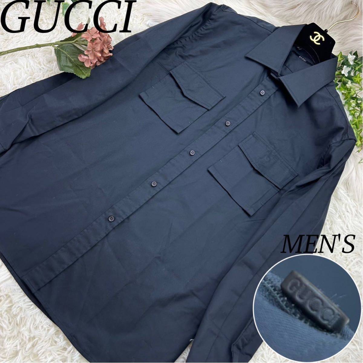 GUCCI グッチ シャツ 長袖 メンズ 紳士 ボタン ロゴ 黒 ブラック