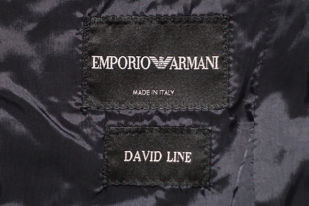 13SS 美品 EMPORIO ARMANI エンポリオアルマーニ DAVID LINE ソリッド スーツ セットアップ ヴァージンウール ダークネイビー メンズ 48_画像3