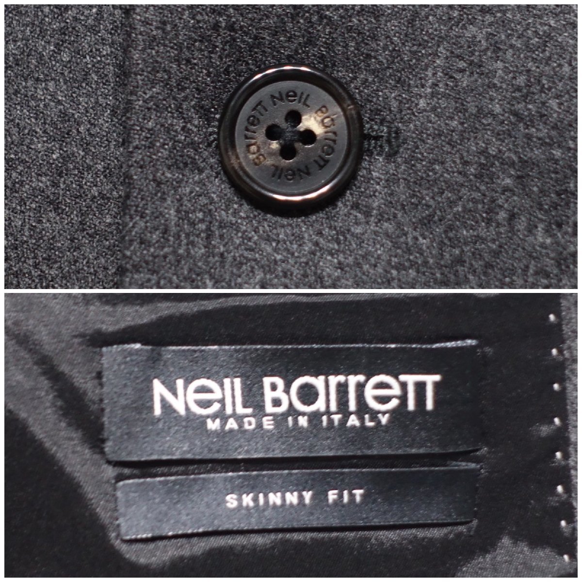 チーフ付 超美品 NeIL BarreTT ニールバレット ストレッチ ヴァージンウール ソリッド スーツ セットアップ SKINNY FIT グレー メンズ 50_画像4