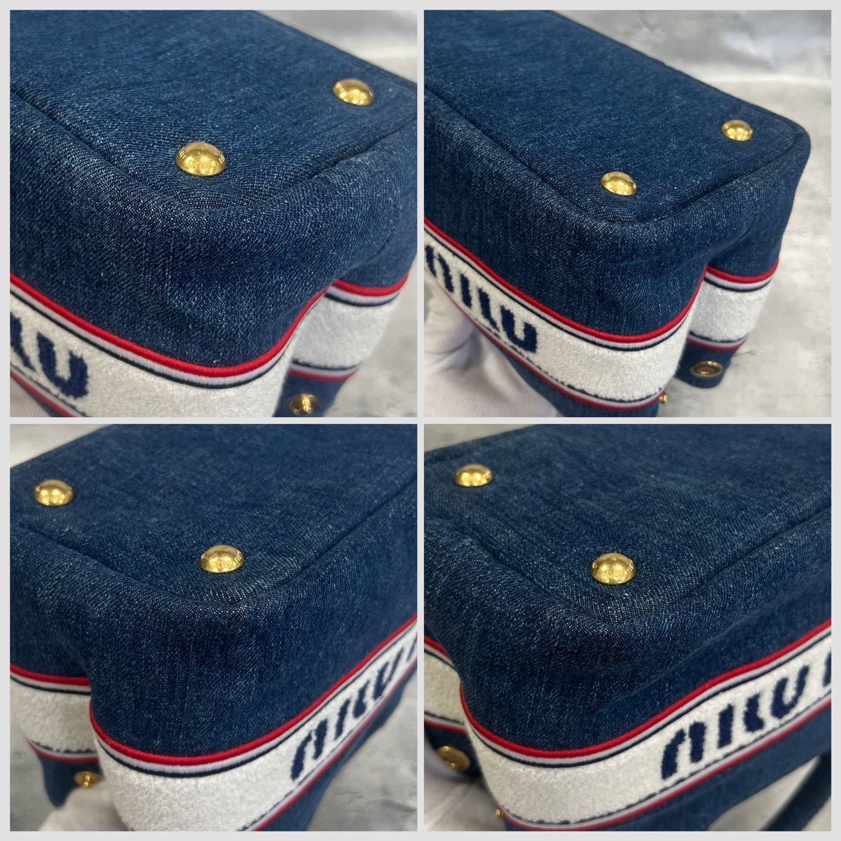 憧れの キャンバスハンドバッグ 刺繍ロゴ入り ミュウミュウ MIUMIU
