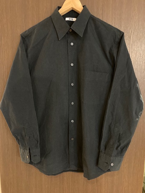 21AW UNIQLO U ユニクロ ユー クリストフルメール ブロードレギュラーカラー シャツ 長袖 L 331-442942 ブルー ブラック