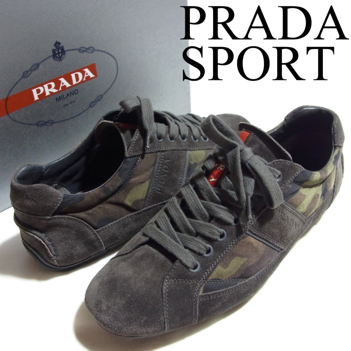 PRADA プラダ スウェード レザー x ナイロン 迷彩 カモフラ スニーカー 6