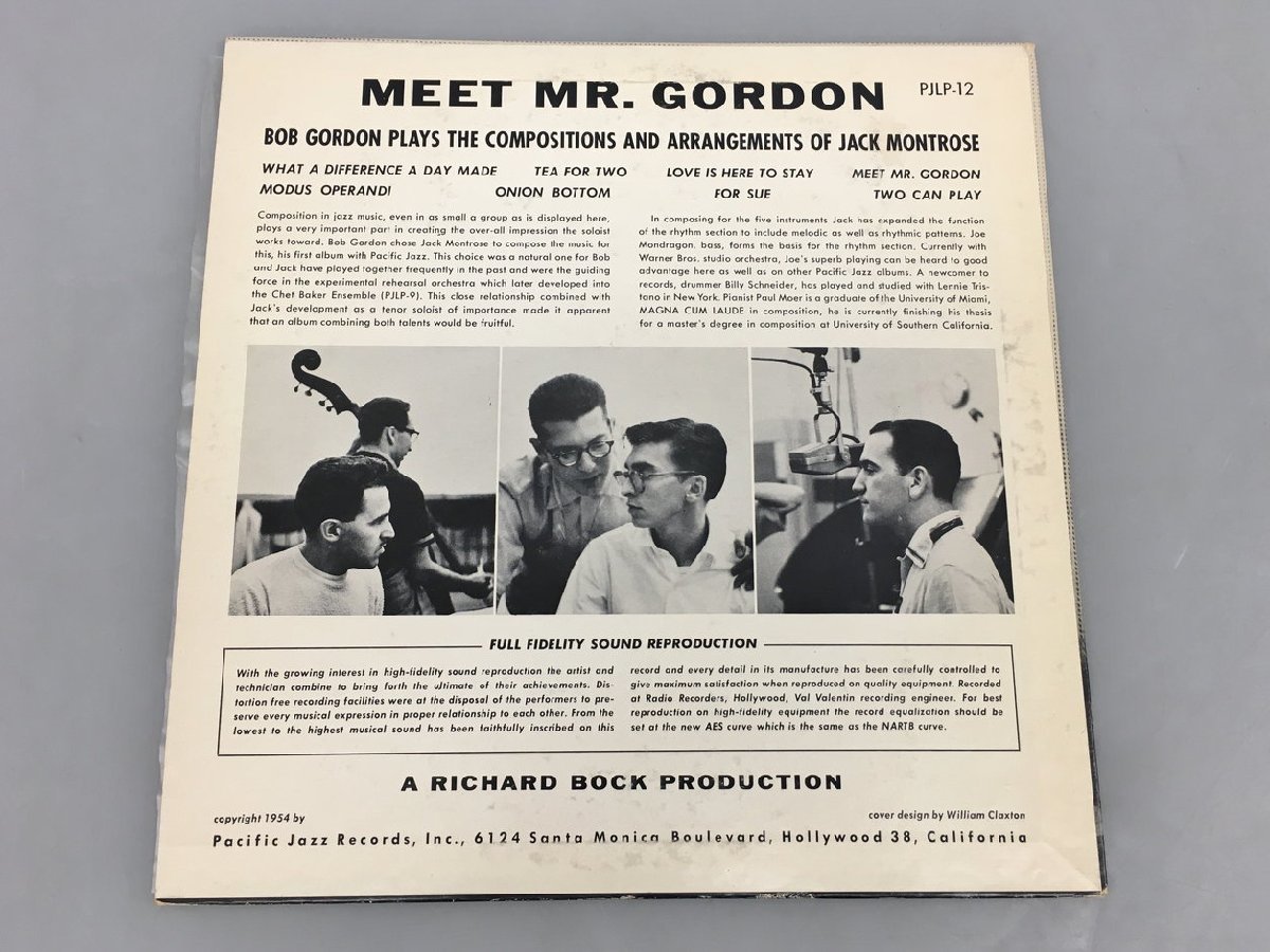 SPレコード Meet Mr. Gordon BOB GORDON Pacific Jazz PJ LP-12 / PJ-422 10インチサイズ 2309LBM031_画像6