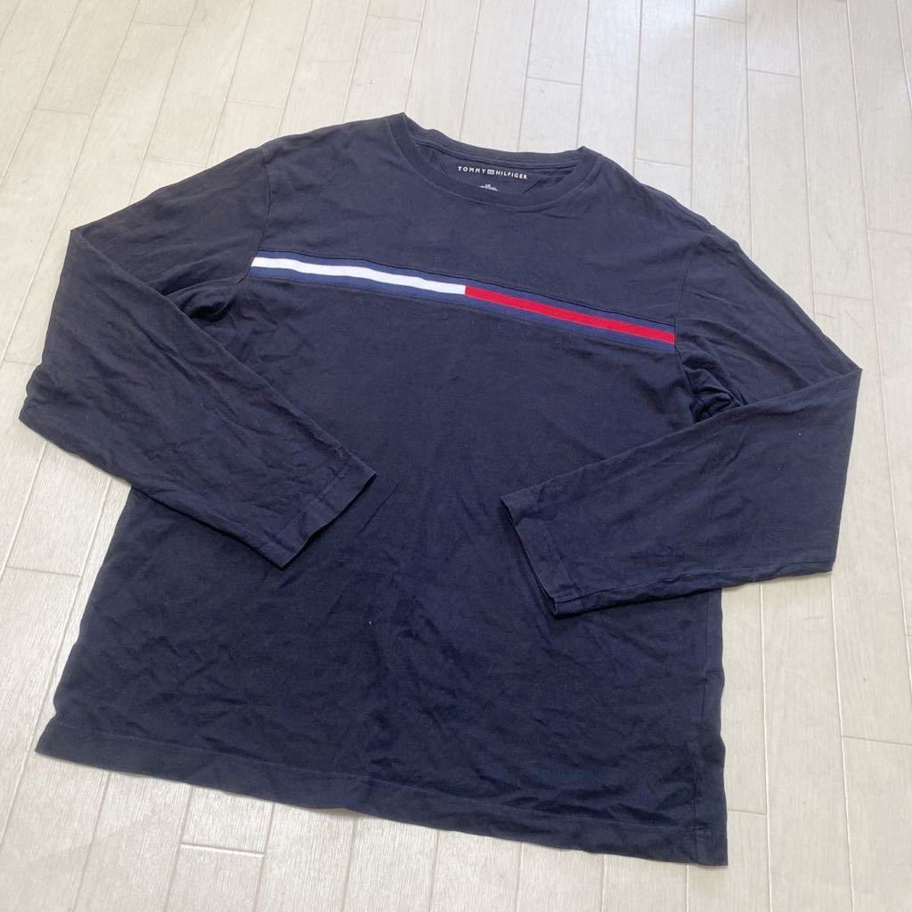 3644☆ TOMMY HILFIGER トミーヒルフィガー トップス 長袖Tシャツ クルーネック カジュアル メンズ L ネイビー_画像1