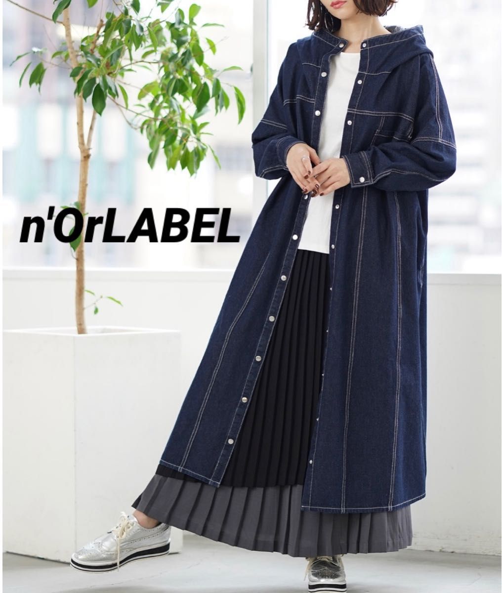 n'OrLABELノアール スタンドフード ロングデニムコート ジャケット