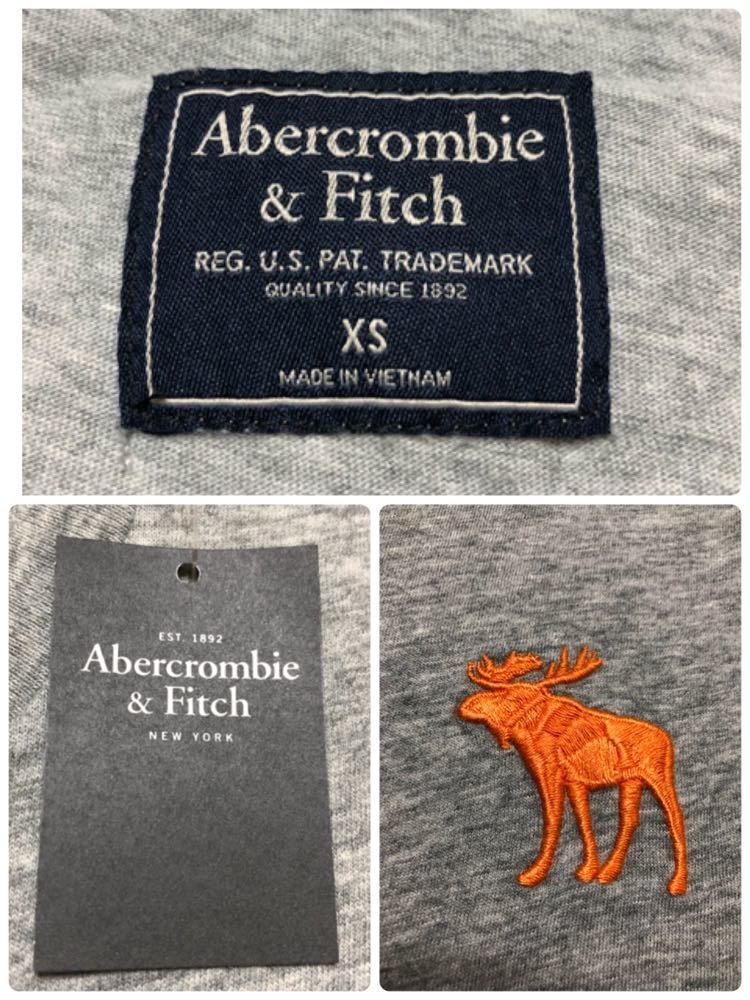 【新品】 Abercrombie & Fitch アバクロンビー&フィッチ ビッグアイコン クルーネック Tシャツ サイズXS 170/84A 半袖 グレー 635745621_画像5