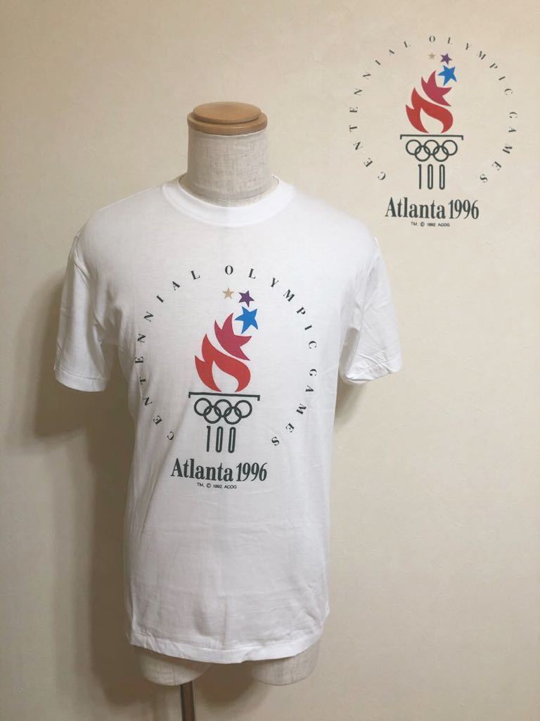 【新品】 Atlanta OLYMPIC 1996 アトランタ五輪 オリンピック Tシャツ 半袖 ミズノ トップス デッドストック サイズフリー 日本製 ホワイト