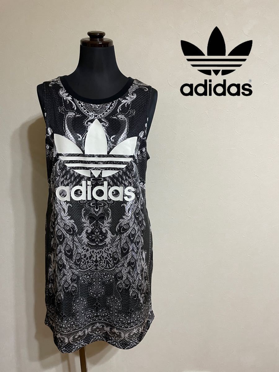 [ хорошая вещь ] adidas originals PAVAO DRESS Adidas Originals женский One-piece безрукавка pabao платье размер M чёрный пепел общий рисунок 