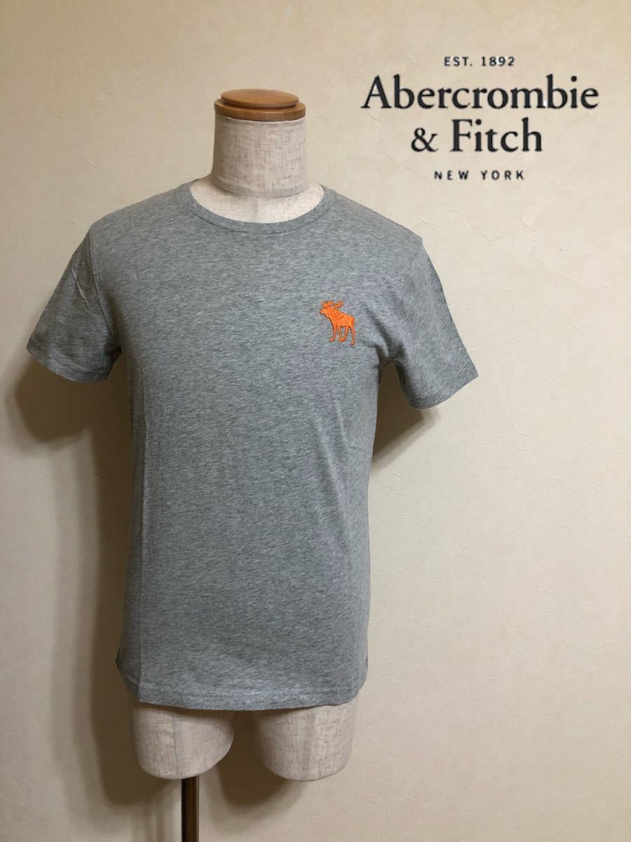 【新品】 Abercrombie & Fitch アバクロンビー&フィッチ ビッグアイコン クルーネック Tシャツ サイズXS 170/84A 半袖 グレー 635745621_画像1