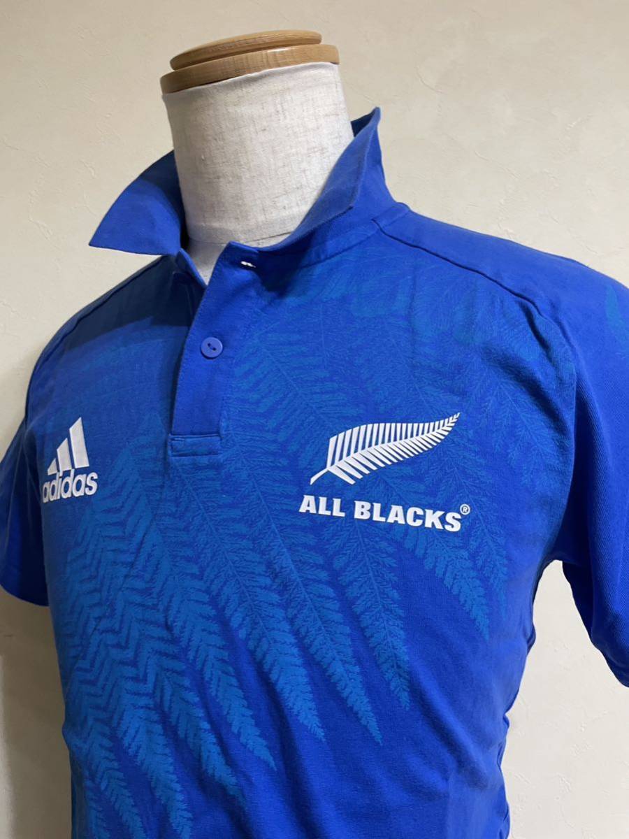 【美品】 adidas All BLACKS アディダス オールブラックス ラグビー ウェア トップス ポロシャツ サイズM 半袖 青 A2B001_画像7