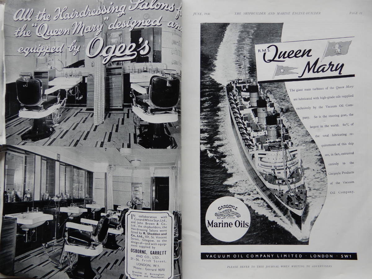 R.M.S. "QUEEN MARY" クイーンメリー記念号　Cunard White Star　1936年6月　33×25.5㎝程本文196頁　AC856　_画像3