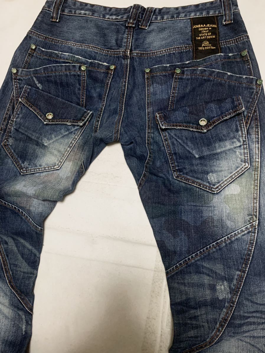 JONEAA JEANS THE ART DENIM デニムパンツ　ジーンズ　イタリア製　ダメージ加工　インディゴ　W34_画像6