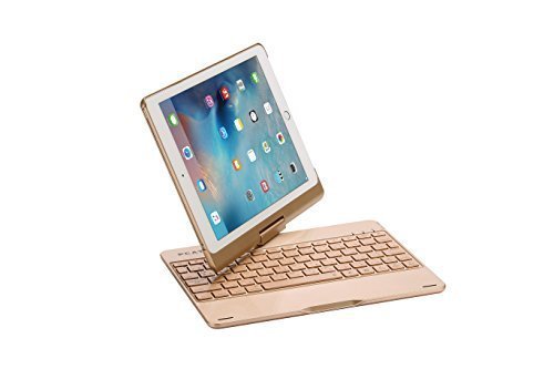 iPad 9.7 (2018/2017)/Air1用　キーボードケース 360度回転機能 7色LEDバックライト アルミ合金製 ゴールド_画像4