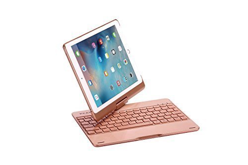 iPad 9.7 (2018/2017)/Air1用　キーボードケース 360度回転機能 7色LEDバックライト アルミ合金製 ローズゴールド_画像3