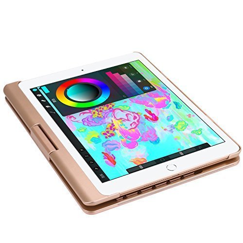 iPad 9.7 (2018/2017)/Air1用　キーボードケース 360度回転機能 7色LEDバックライト アルミ合金製 ゴールド_画像5