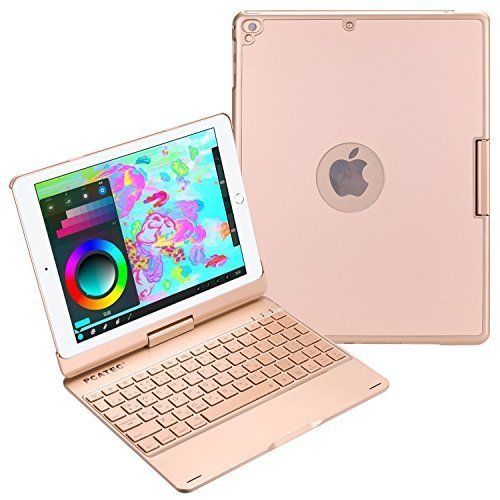 iPad 9.7 (2018/2017)/Air1用　キーボードケース 360度回転機能 7色LEDバックライト アルミ合金製 ゴールド_画像1