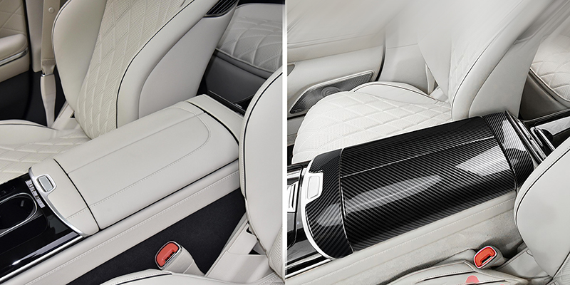 ベンツ W223 Sクラス アームレストボックス カーボン調 ABS樹脂 アームレストカバー４pcsセット 2021年～ S400d S500 S550 S580 新品_画像6