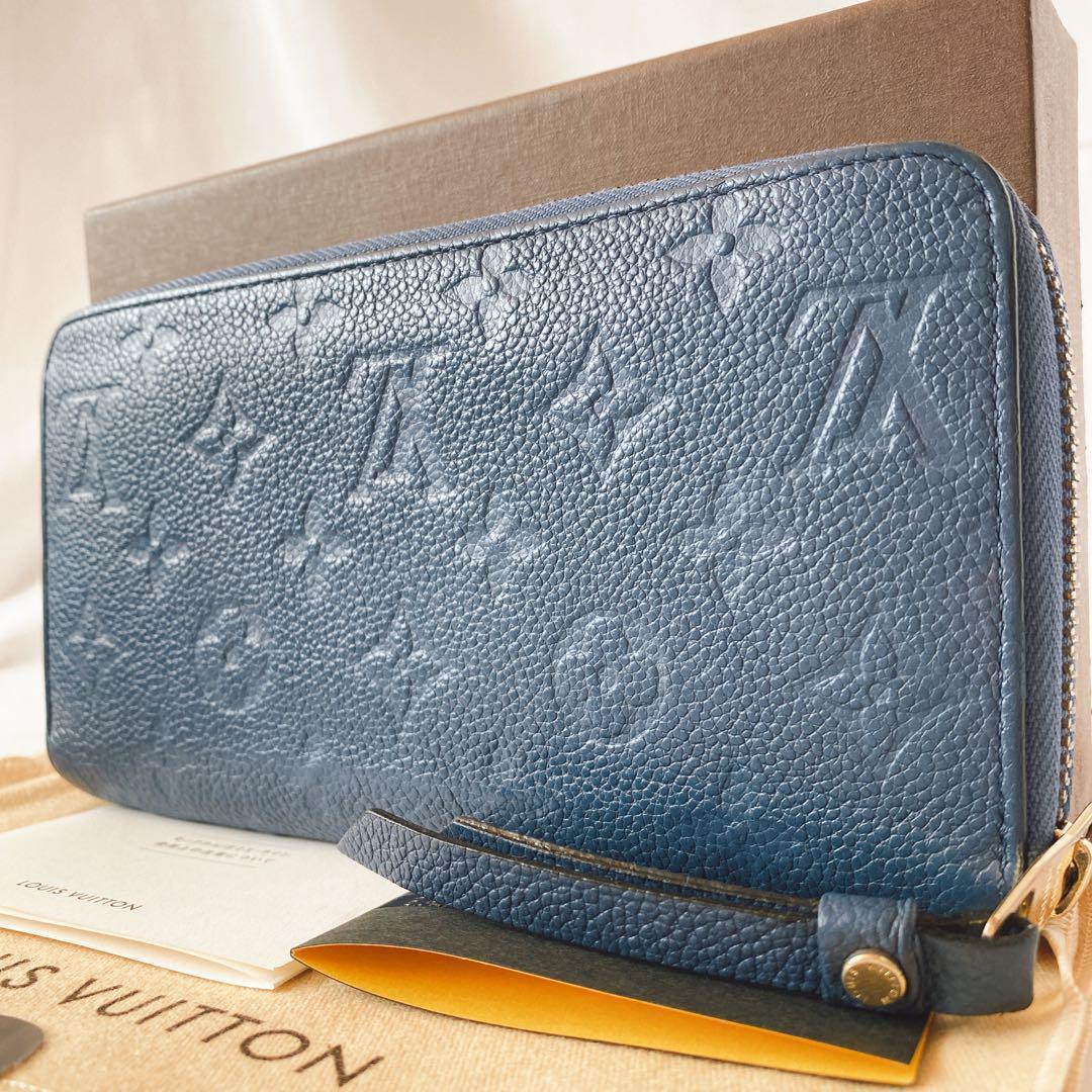 美品 Louis Vuitton ラウンドジップ モノグラム アンプラント ブルー リラ ルイヴィトン 長財布 レザー ジッピーウォレット ビトン