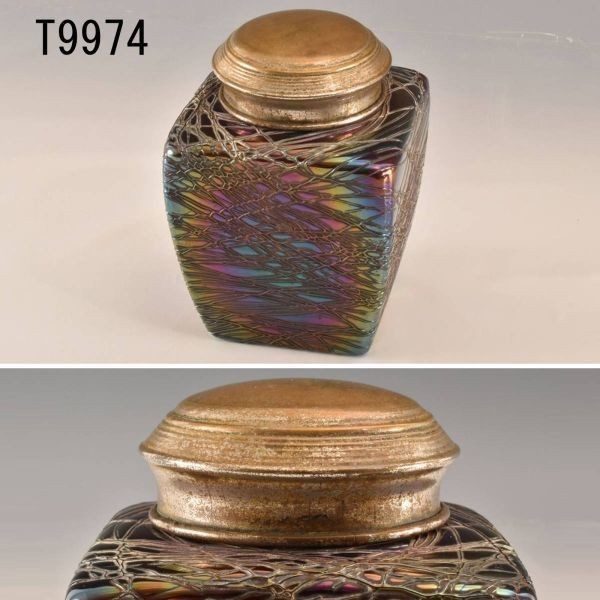 T09974 虹色に光る綺麗なガラス茶心壷 495ｇ：真作
