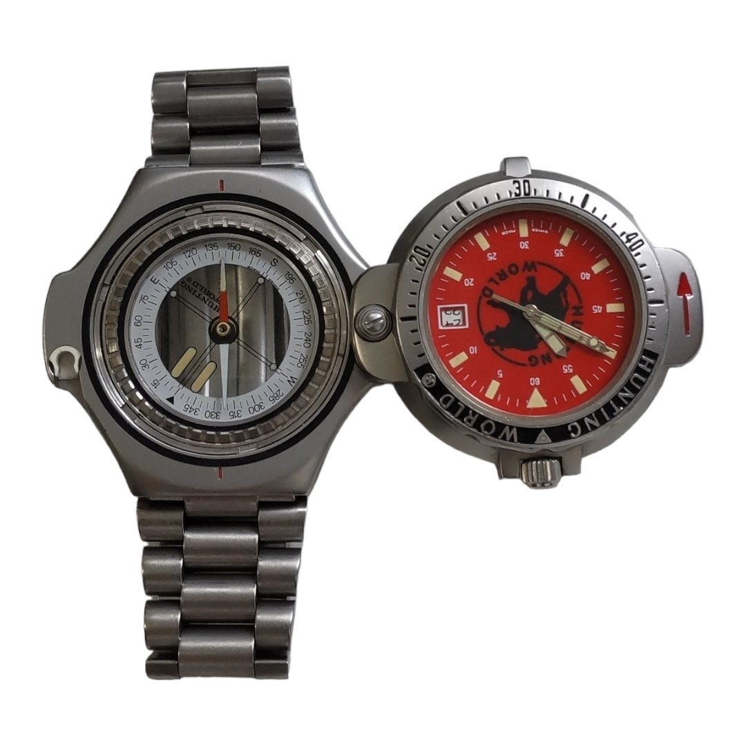 N9-94RD secondhand goods HUNTIG WORLD Hunting World wristwatch quartz clock face red operation goods box less body only 