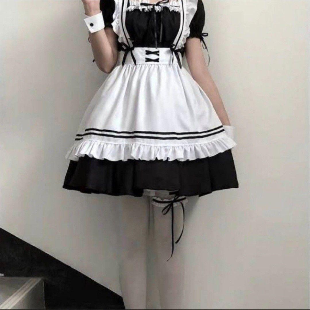 フルセット S メイド服 コスプレ ゴスロリ ハロウィン ロリ フリフリ フリル エロ可愛い ニーハイソックス コスチューム 白